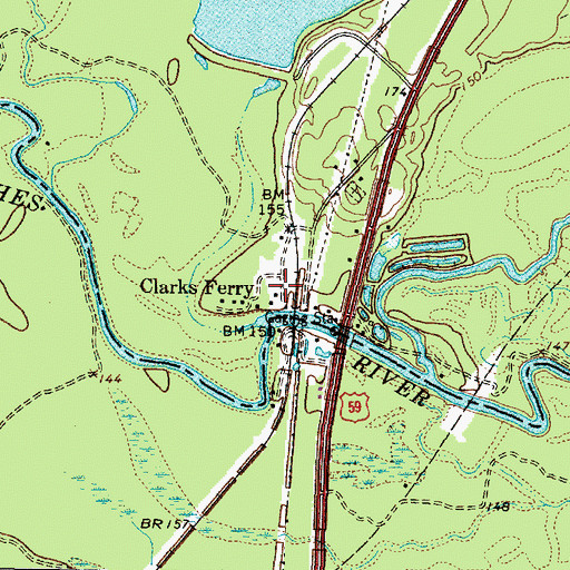 Topographic Map of Clarks Ferry, TX