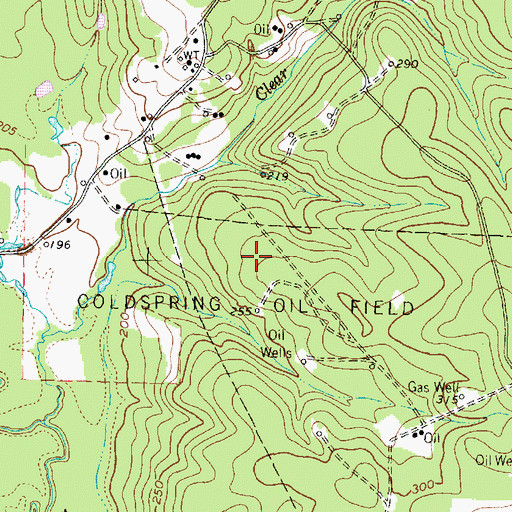 Topographic Map of Coldspring Oil Field, TX