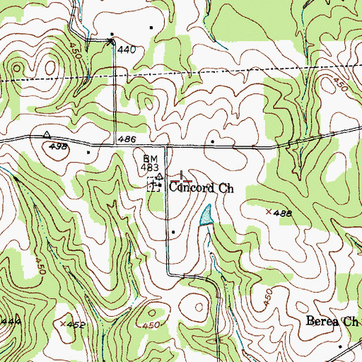 Topographic Map of Concord Church, TX