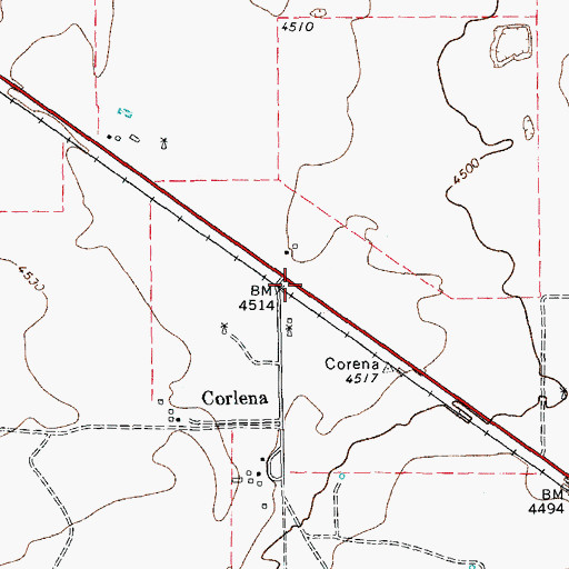 Topographic Map of Corlena, TX