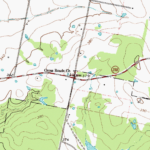 Topographic Map of Cross Roads Church, TX