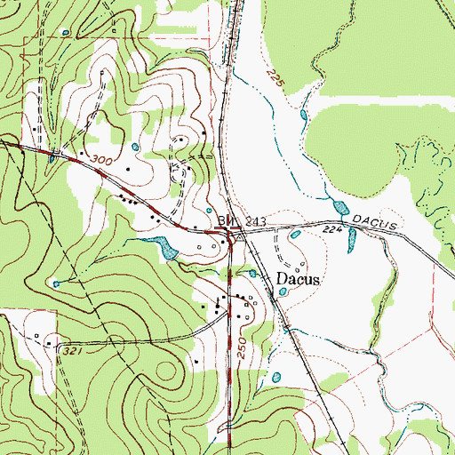 Topographic Map of Dacus, TX