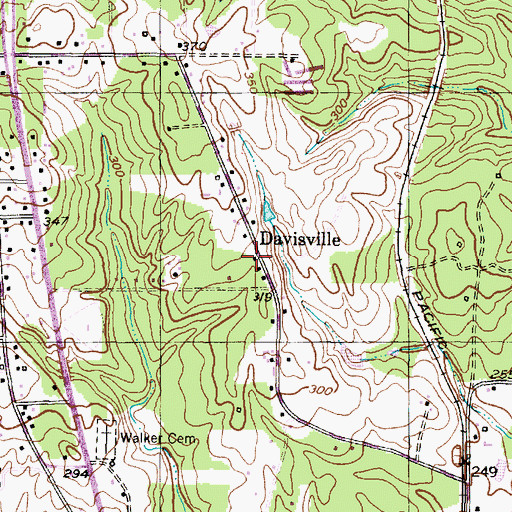 Topographic Map of Davisville, TX