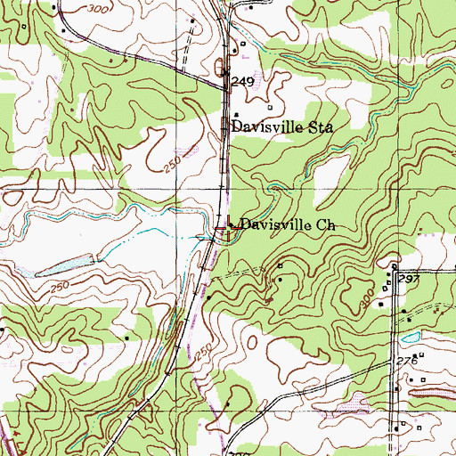 Topographic Map of Davisville Church, TX