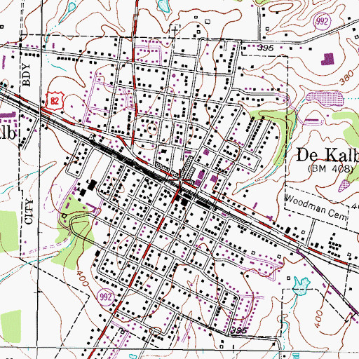 Topographic Map of De Kalb, TX