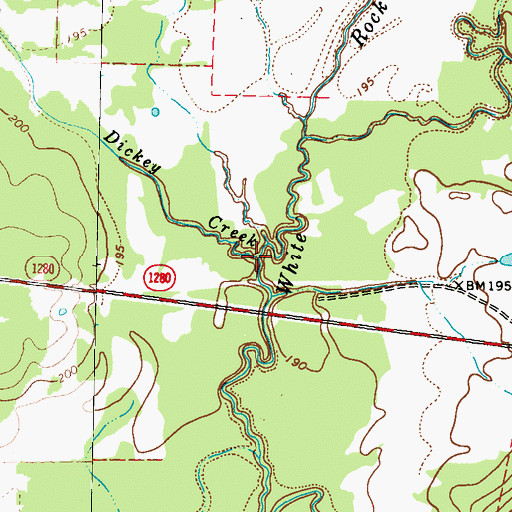 Topographic Map of Dickey Creek, TX