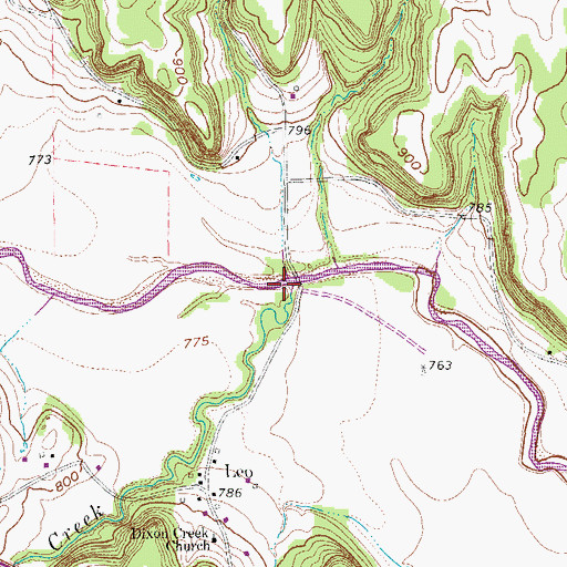Topographic Map of Dixon Creek, TX