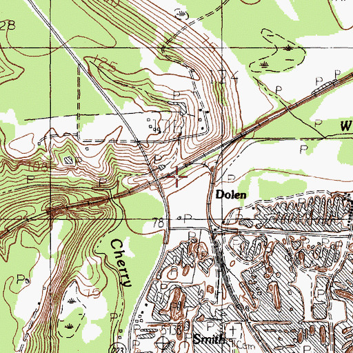 Topographic Map of Dolen, TX