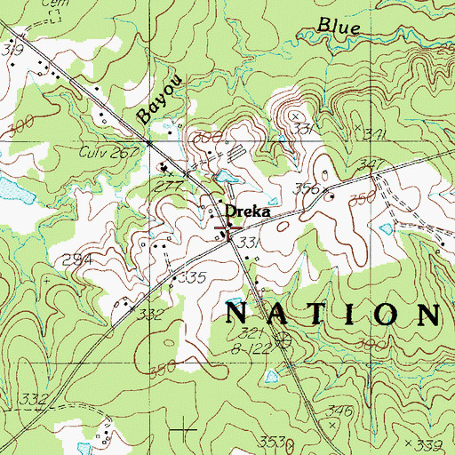 Topographic Map of Dreka, TX