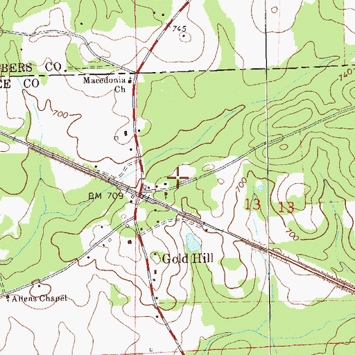 Topographic Map of Gold Hill Cemetery, AL