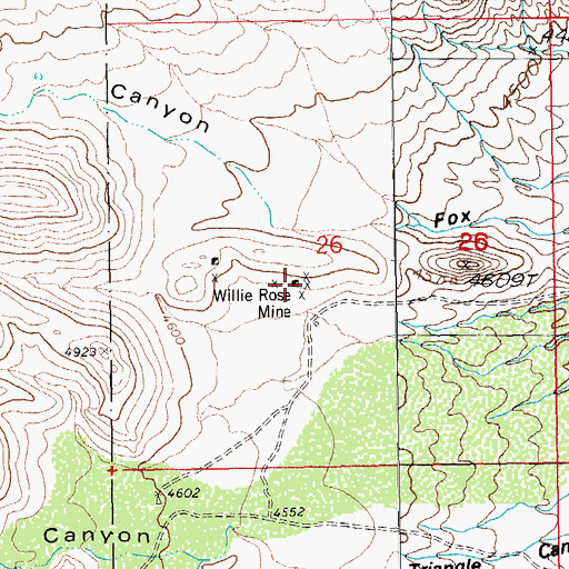 Topographic Map of Willie Rose Mine, AZ