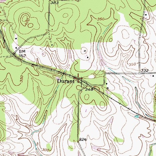 Topographic Map of Durant, TX