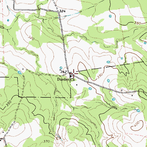 Topographic Map of Durden Church, TX