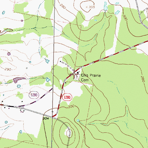 Topographic Map of Ellis Prairie Cemetery, TX
