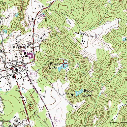Topographic Map of Evans Lake, TX