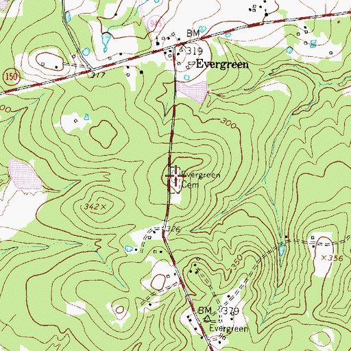 Topographic Map of Evergreen Cemetery, TX