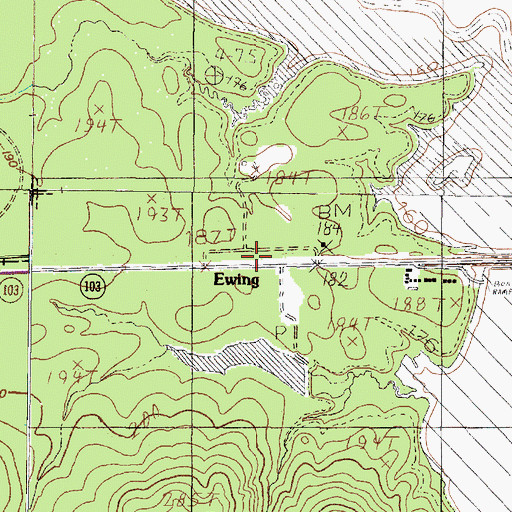 Topographic Map of Ewing, TX