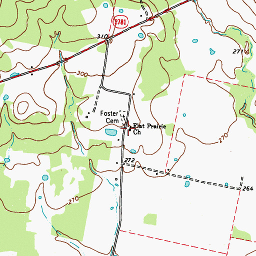 Topographic Map of Flat Prairie Baptist Church, TX