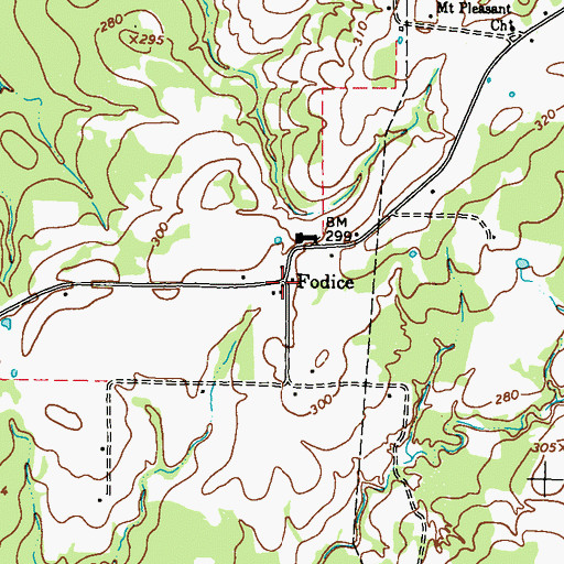 Topographic Map of Fodice, TX