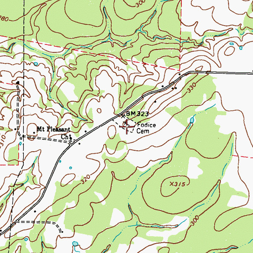 Topographic Map of Fodice Cemetery, TX