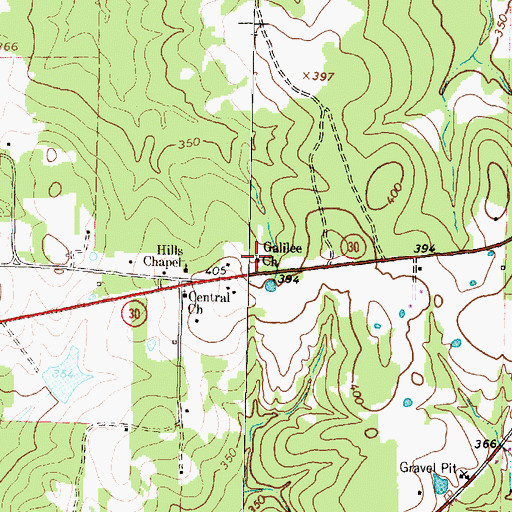 Topographic Map of Galilee Church, TX