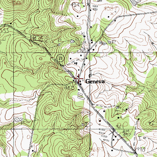 Topographic Map of Geneva, TX