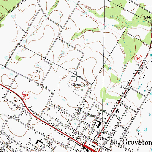 Topographic Map of Glenwood Cemetery, TX