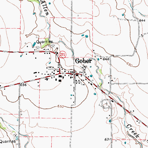 Topographic Map of Gober, TX