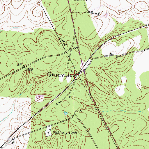 Topographic Map of Granville, TX