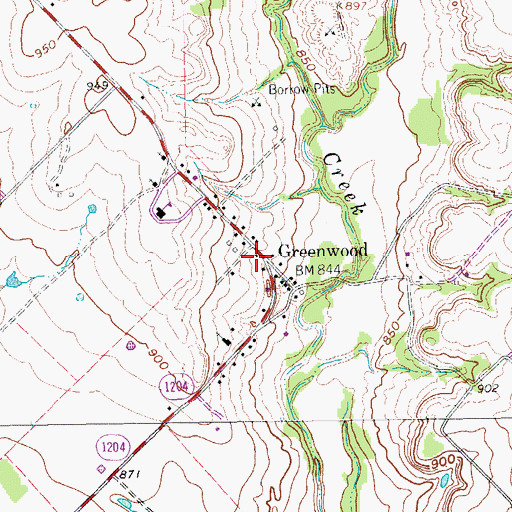 Topographic Map of Greenwood, TX