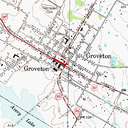 Topographic Map of Groveton, TX