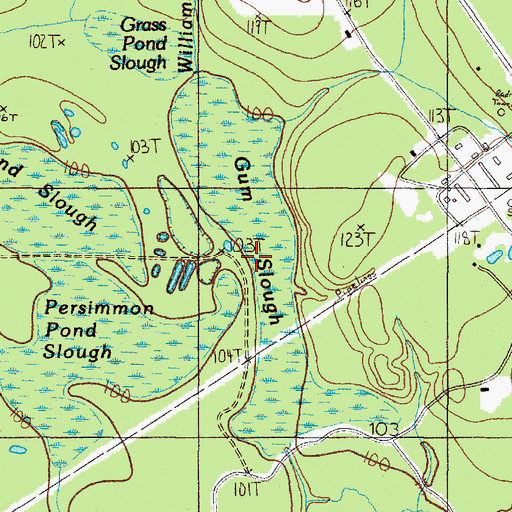 Topographic Map of Gum Slough, TX
