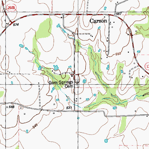 Topographic Map of Gum Springs Church, TX