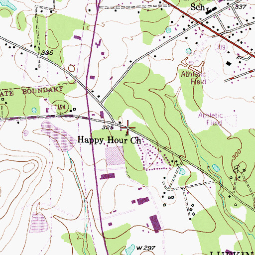 Topographic Map of Happy Hour Church, TX