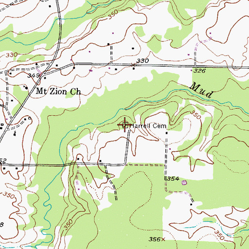 Topographic Map of Harrell Cemetery, TX