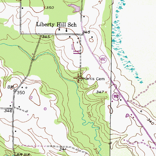 Topographic Map of Harris Cemetery, TX