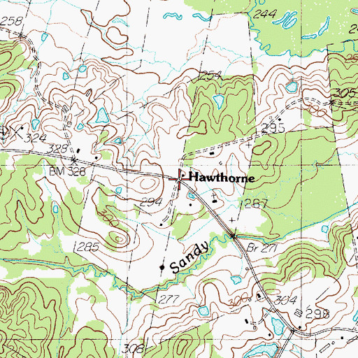 Topographic Map of Hawthorne, TX