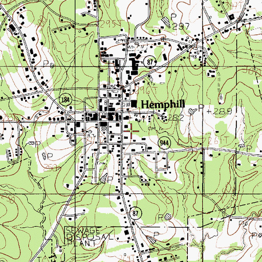Topographic Map of Hemphill, TX