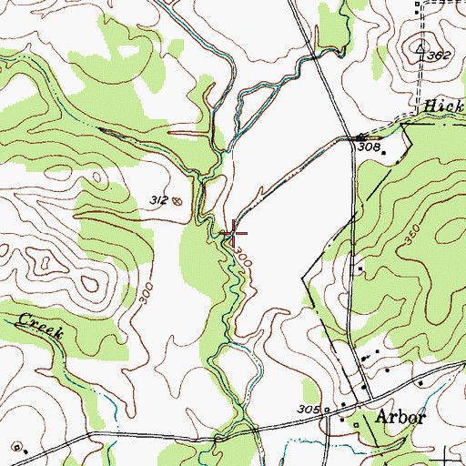 Topographic Map of Hick Branch, TX