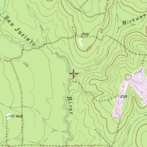 Topographic Map of Hickman Branch, TX