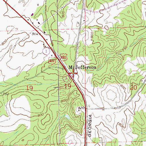 Topographic Map of Jefferson Church (historical), AL
