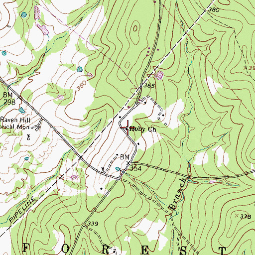 Topographic Map of Hoby Church, TX