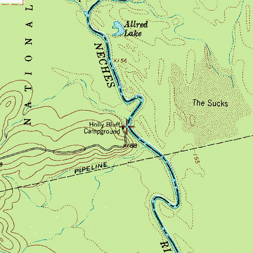 Topographic Map of Holly Bluff Campground, TX