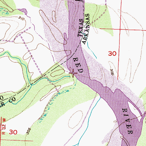 Topographic Map of Hooks Bayou, TX