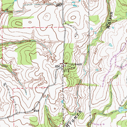 Topographic Map of Hopewell Cemetery, TX