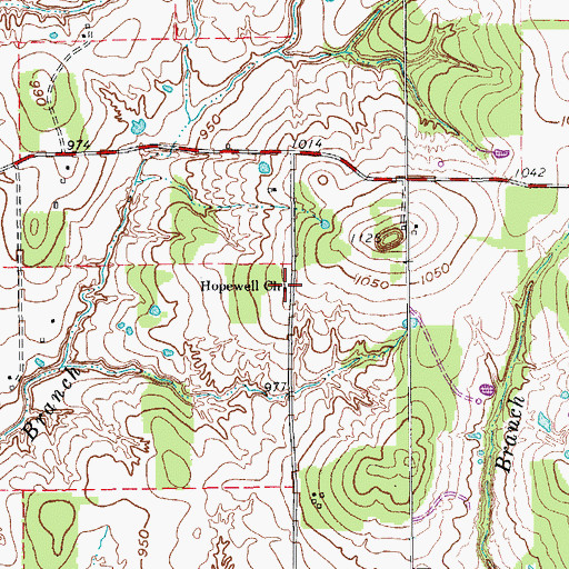 Topographic Map of Hopewell Church, TX