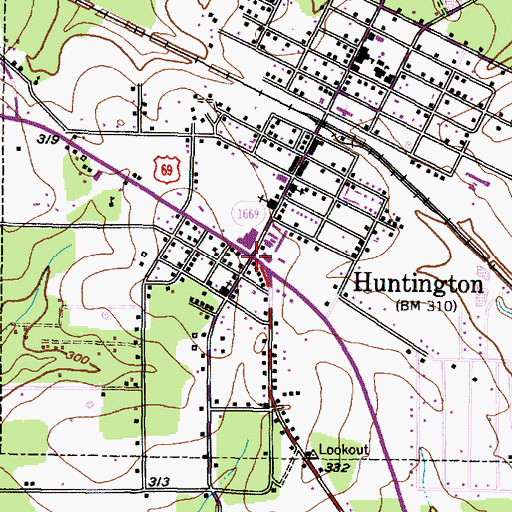 Topographic Map of Huntington, TX