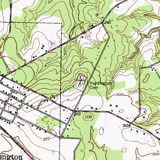 Topographic Map of Huntington Cemetery, TX