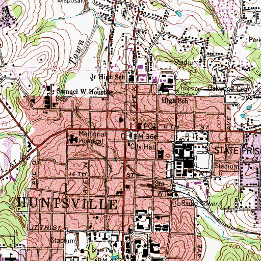 Topographic Map of Huntsville, TX