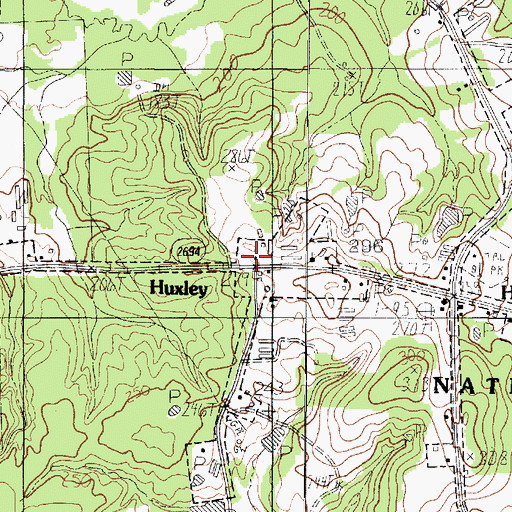 Topographic Map of Huxley, TX